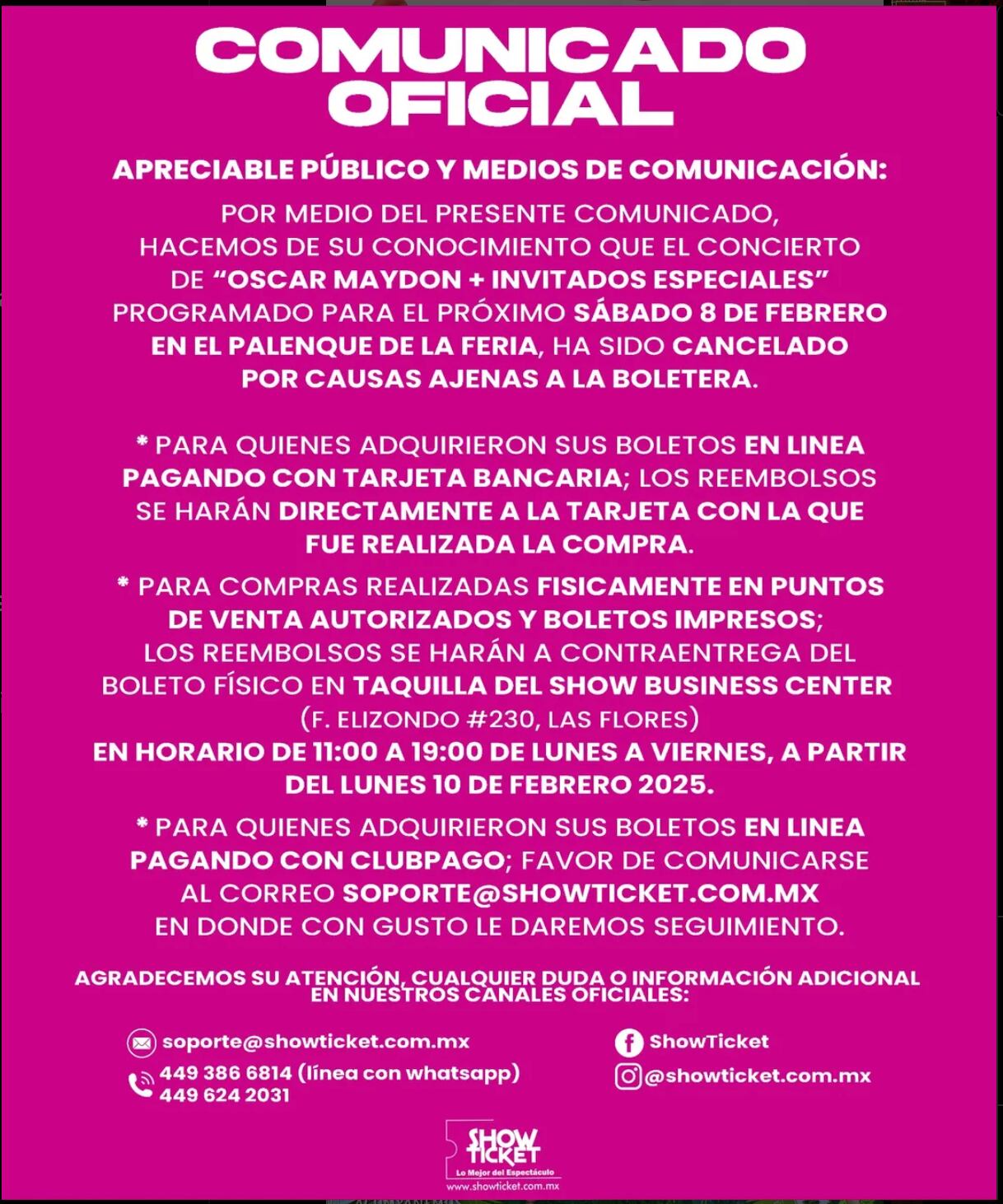 La boletera Show ticket anunció la cancelación de Show Ticket. (Foto: Instagram @showticket.com.mx)