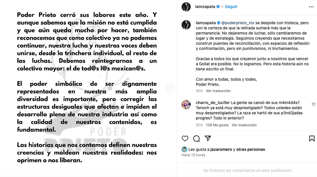 Maya Zapata anunció el fin de Poder Prieto, pero dijo que continuarán con la lucha. (Foto: Instagram / @Iamzapata).