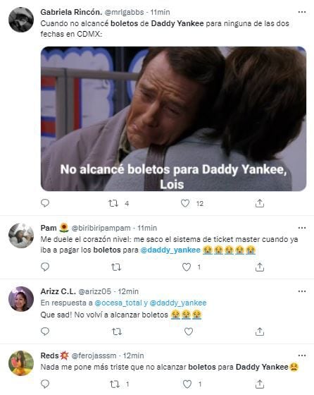 Conversación sobre 'boletos de Daddy Yankee' en Twitter.