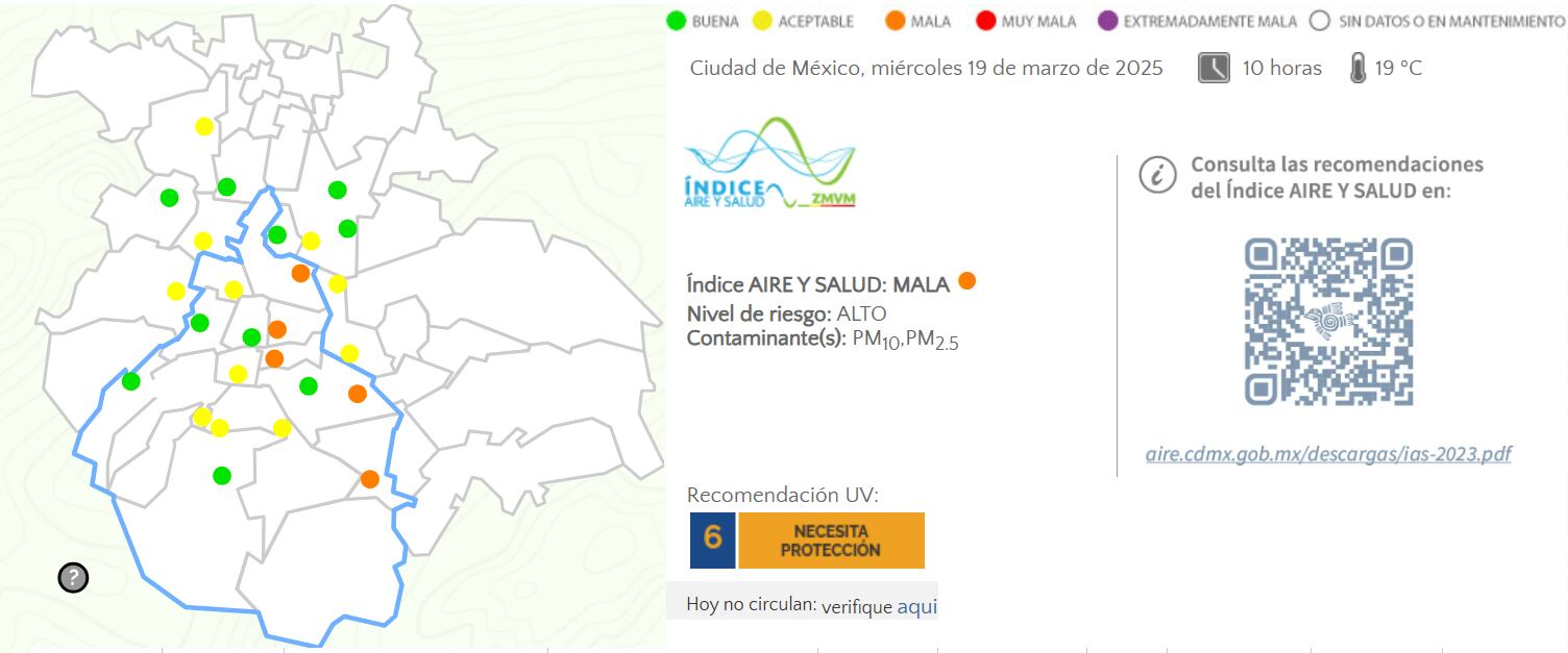 Así está la calidad del aire este miércoles 19 de marzo por la mañana.