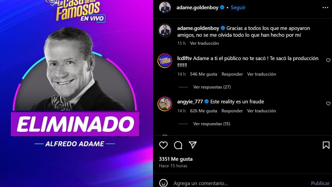 Publicación de Alfredo Adame en Instagram. (Foto: Captura de pantalla)