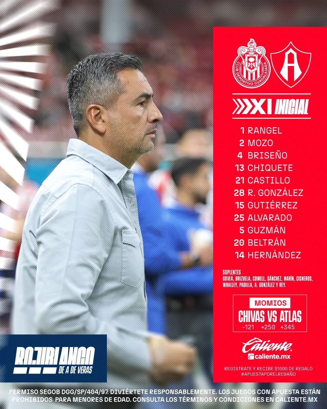 El 11 de Chivas para el partido vs. Atlas. (Foto: @Chivas).