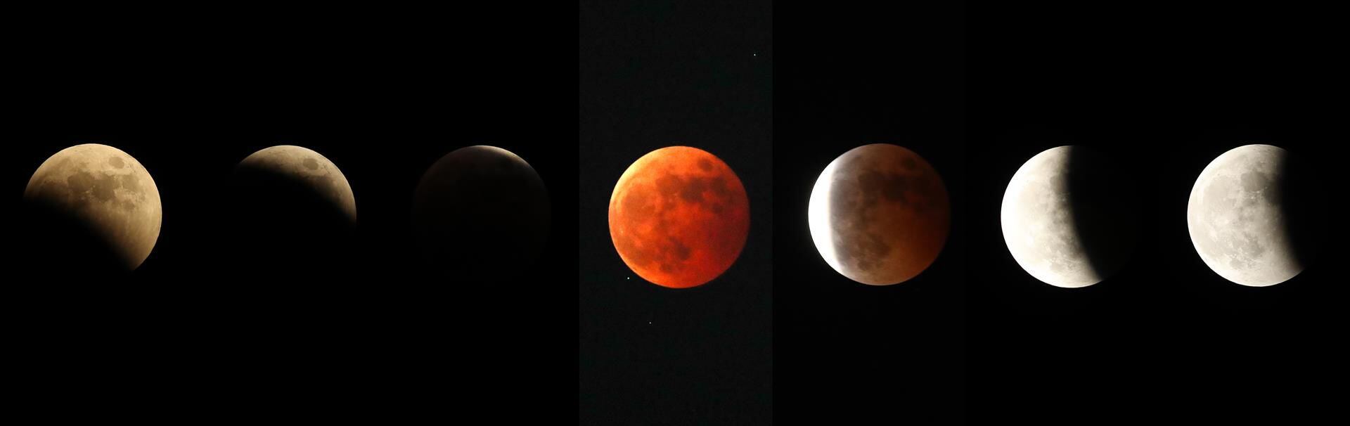 Así se ven las fases del eclipse total de Luna.