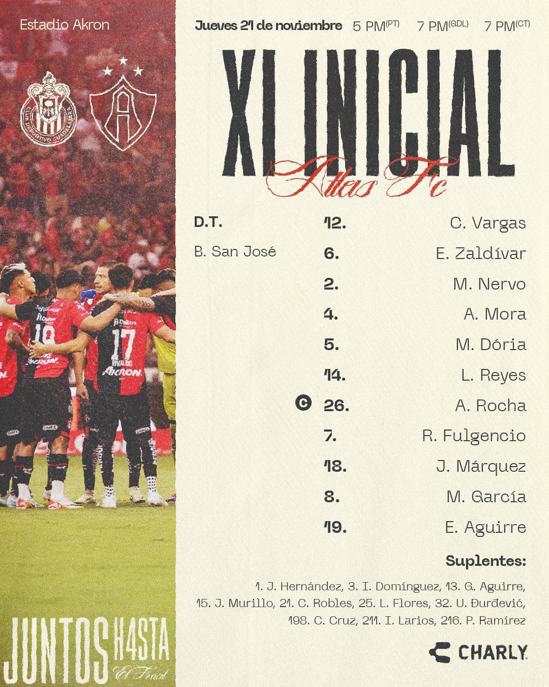 Alineación de Atlas. (Foto: @AtlasFC).