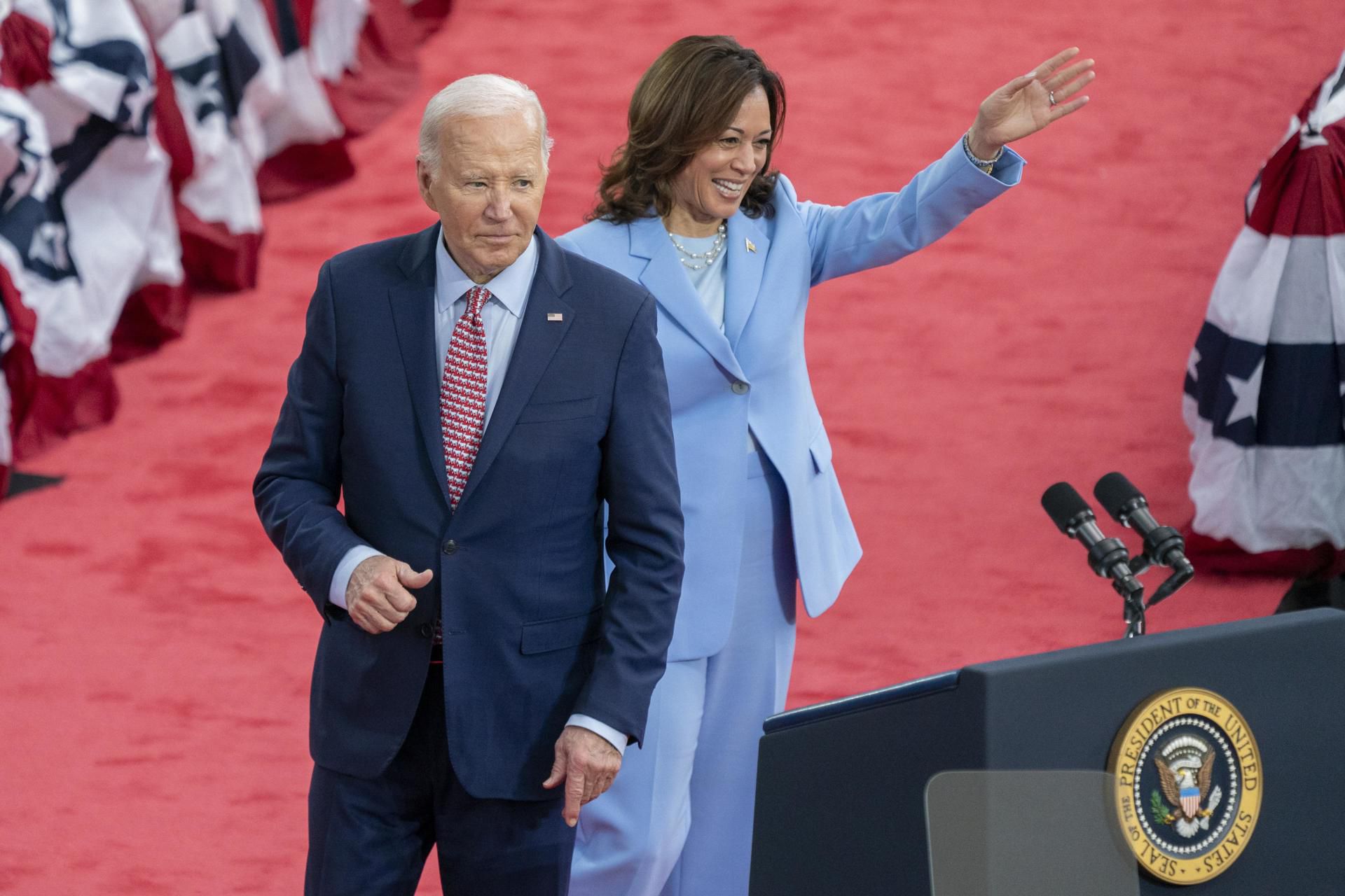 . Joe Biden anunció el 21 de julio en su cuenta X (antes Twitter) que no se presentaría a la reelección en noviembre de 2024, y apoyó a Harris para ser la nueva candidata de los demócratas. (Foto: EFE).