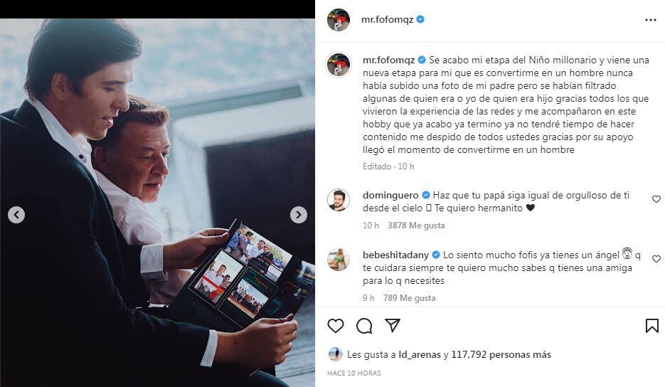 Publicación de 'Fofo' Márquez en Instagram. (Foto: Captura de pantalla)