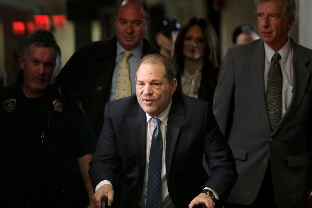 FILE - Harvey Weinstein arriving at the Manhattan courthouse where a new trial was ordered.  (AP Photo/Seth Wenig, File)