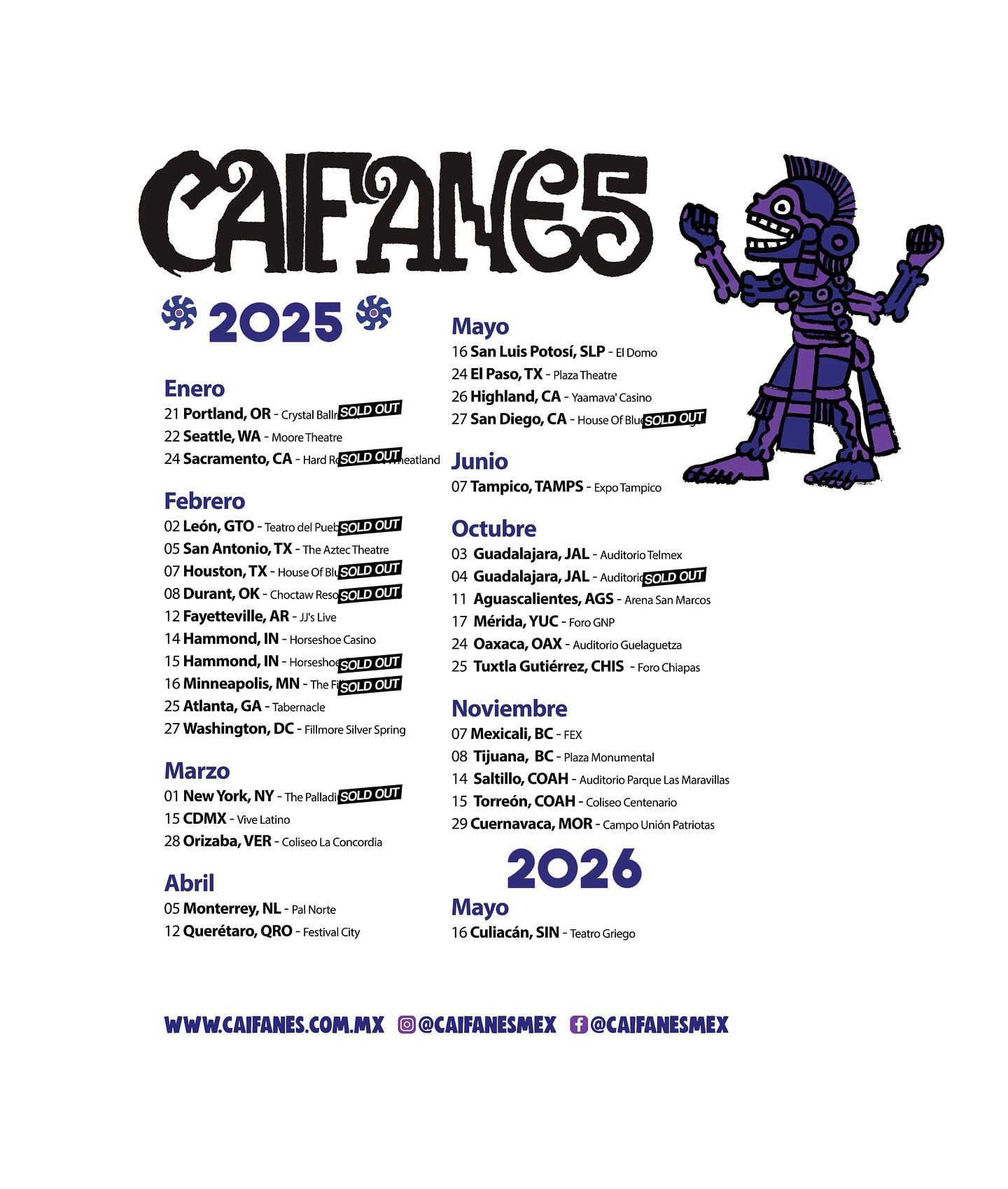 Próximas fechas de Caifanes en México para 2025 y 2026. (Foto: Facebook @CaifanesMex)