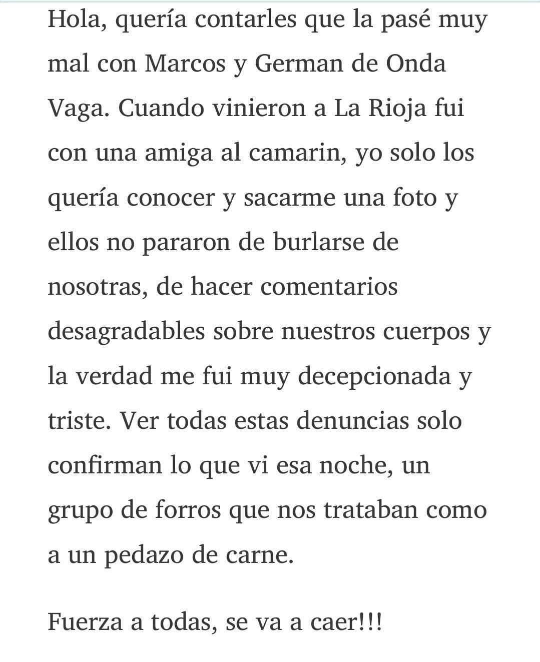 Testimonios de mal trato a fanáticas por parte de Onda Vaga.