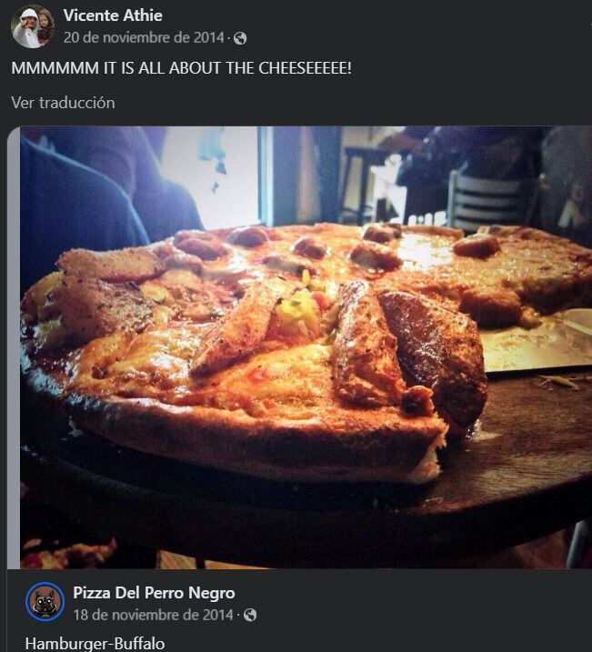 Publicación de Vicente Athie en Facebook sobre las Pizzas del Perro Negro. (Foto: Captura de pantalla)