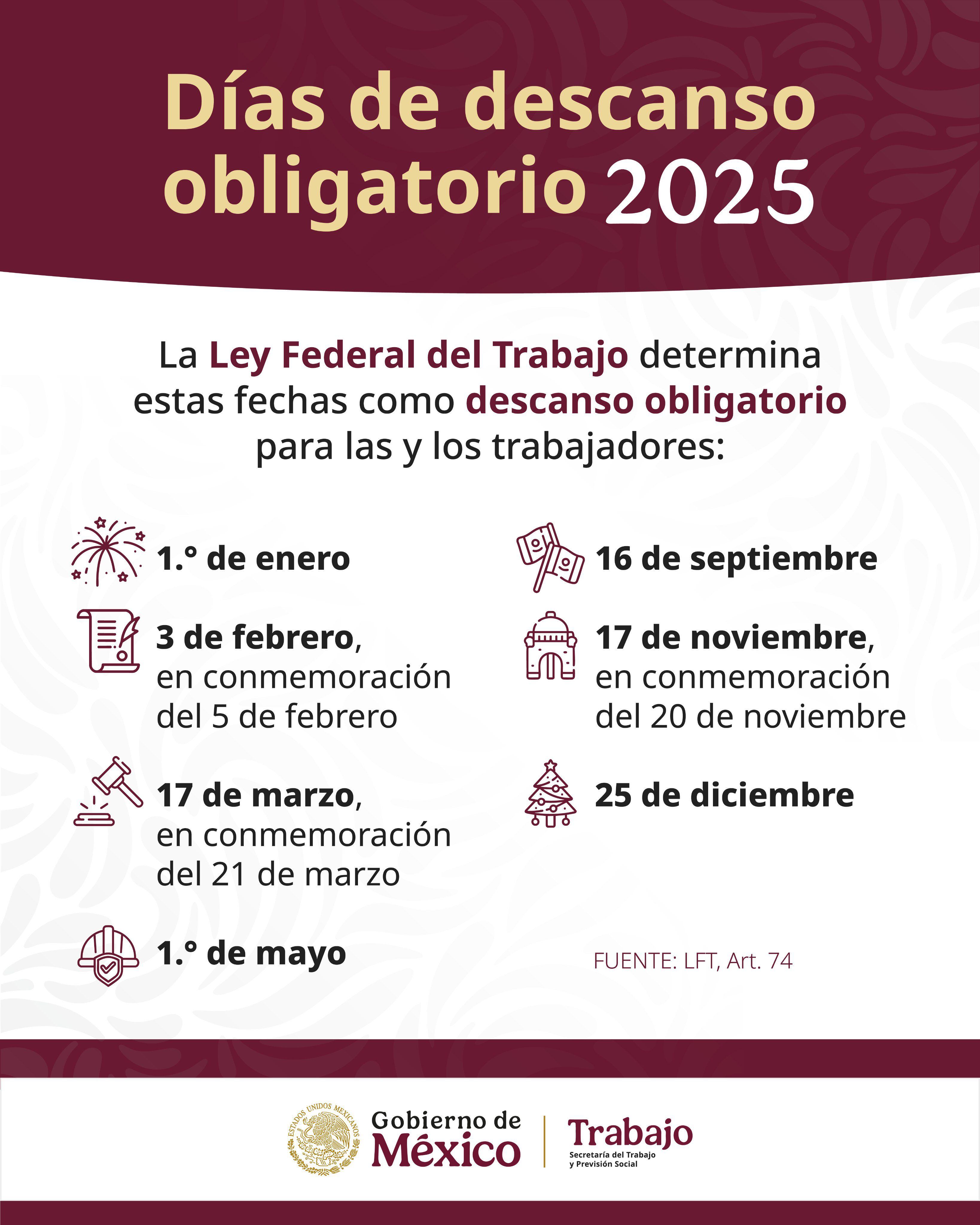 Los mexicanos aún gozarán de seis días de descanso obligatorio para lo que resta de 2025. (STPS)