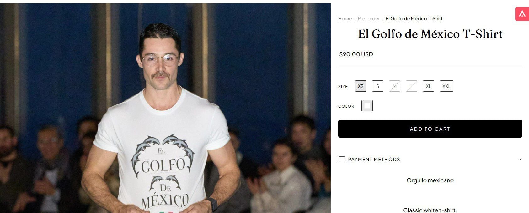 Las playeras de 'Golfo de México' cuestan 90 dólares (alrededor de mil 800 pesos). (Foto: Captura campillo.mx)