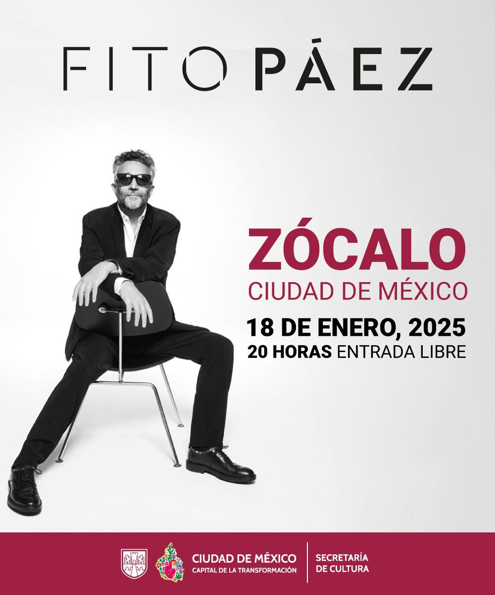 Fito Páez se presenta en el Zócalo para reponer el show programado en septiembre pasado. (Foto: Facebook @Cultura.Ciudad.de.Mexico)