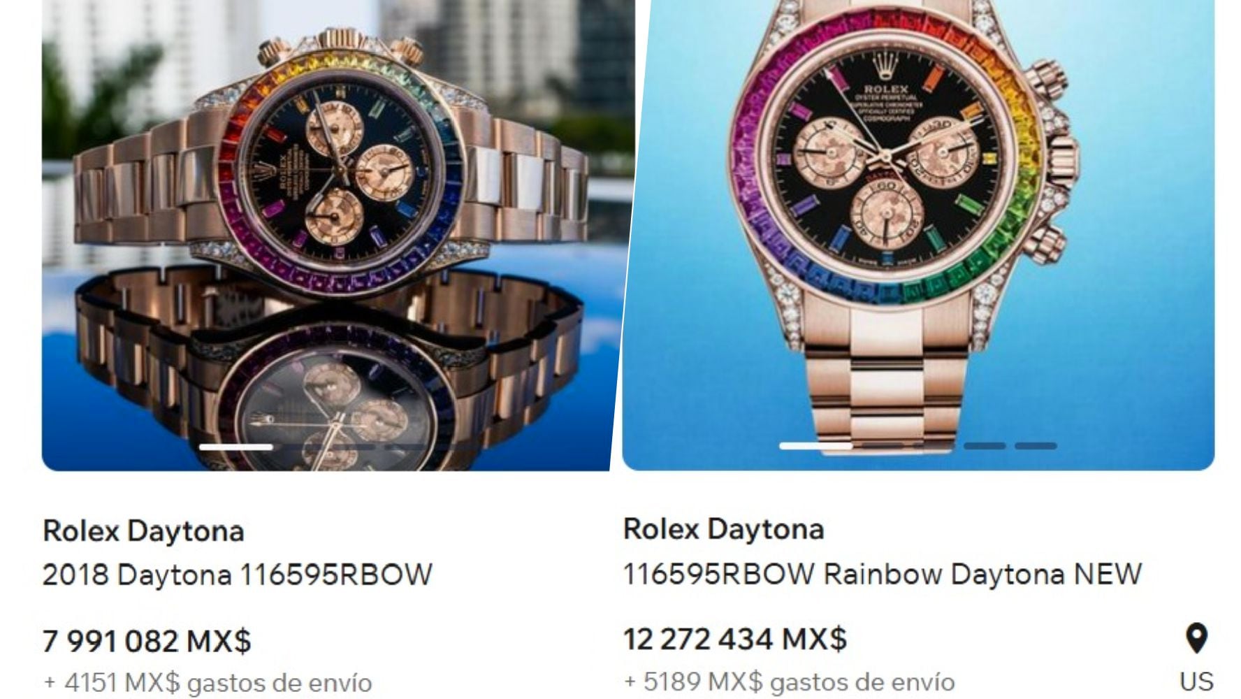 Precios del Rolex Daytona Rainbow, reloj que recientemente adquirió Markitos Toys. (Foto: Captura de pantalla chrono24.mx)