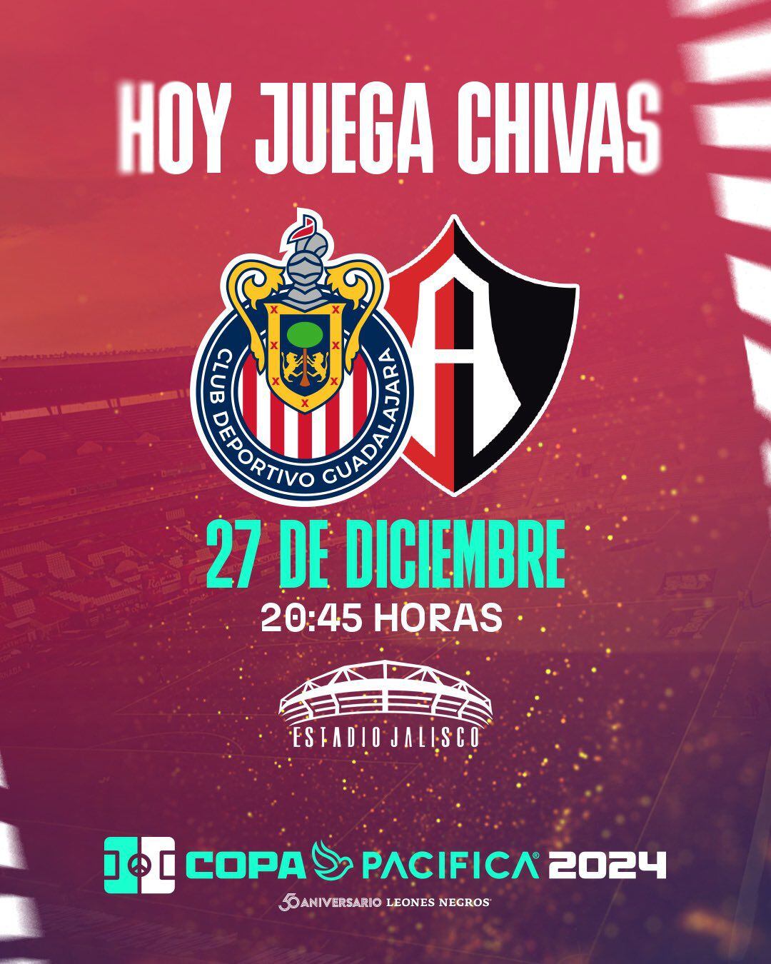 Chivas vs. Atlas comienza a las 20:45 horas. (Foto: X / Chivas).