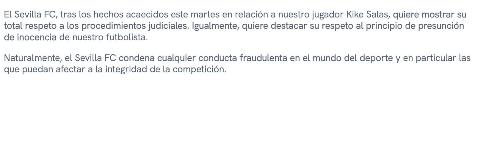 Sevilla compartió un comunicado sobre lo ocurrido con Kike Salas. (Foto: X)