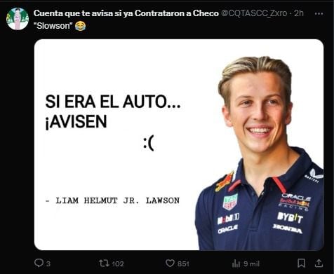 Estos son los memes que se crearon luego de la participación de Liam Lawson y el arranque de la F1 sin 