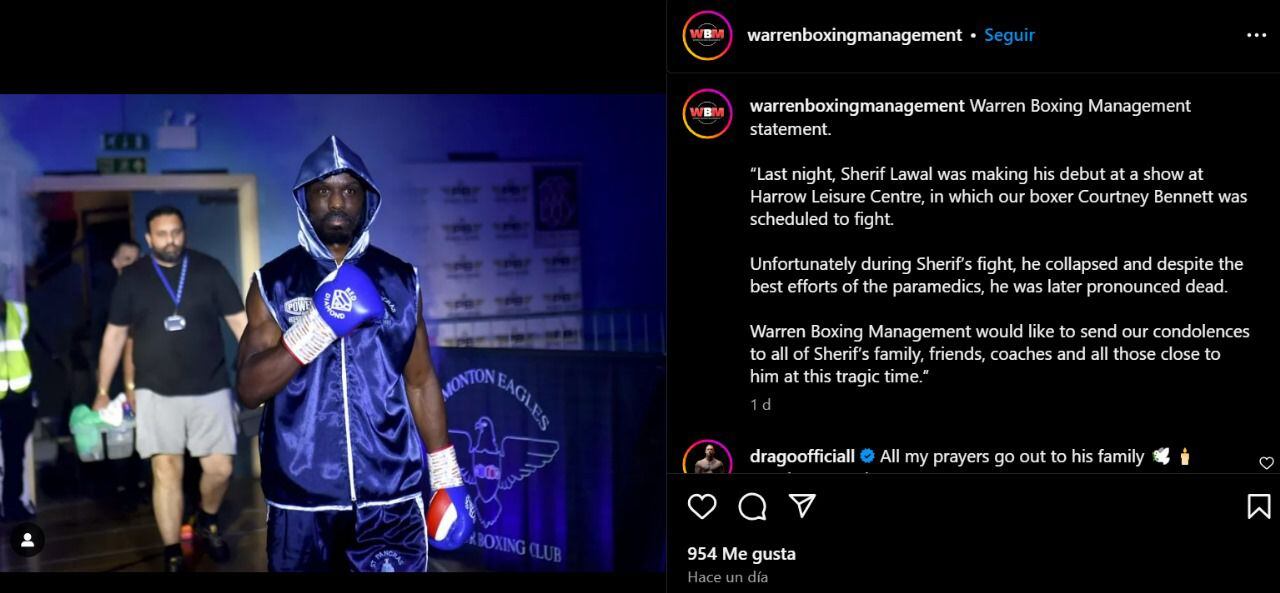 Publicación de Warren Boxing Management en Instagram. (Foto: Captura de pantalla)
