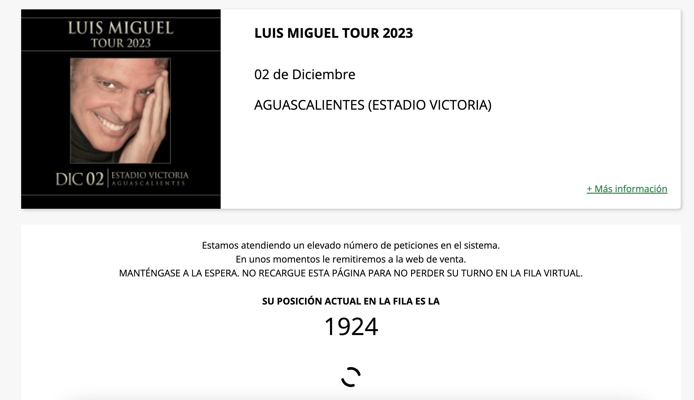 Fila Virtual para el concierto de Luis Miguel en Aguascalientes el próximo 2 de diciembre.
