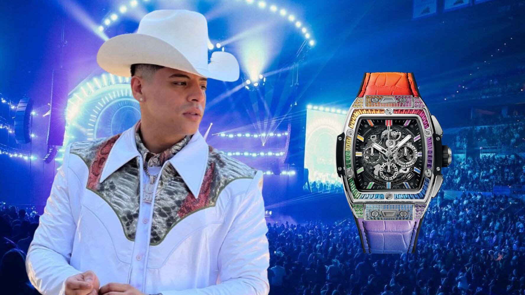 Tras uno de los conciertos de Grupo Firme, Eduin Caz denunció el robo de dos relojes de lujo. (Foto: Instagram / @grupofirme / @eduincaz / Hublot)