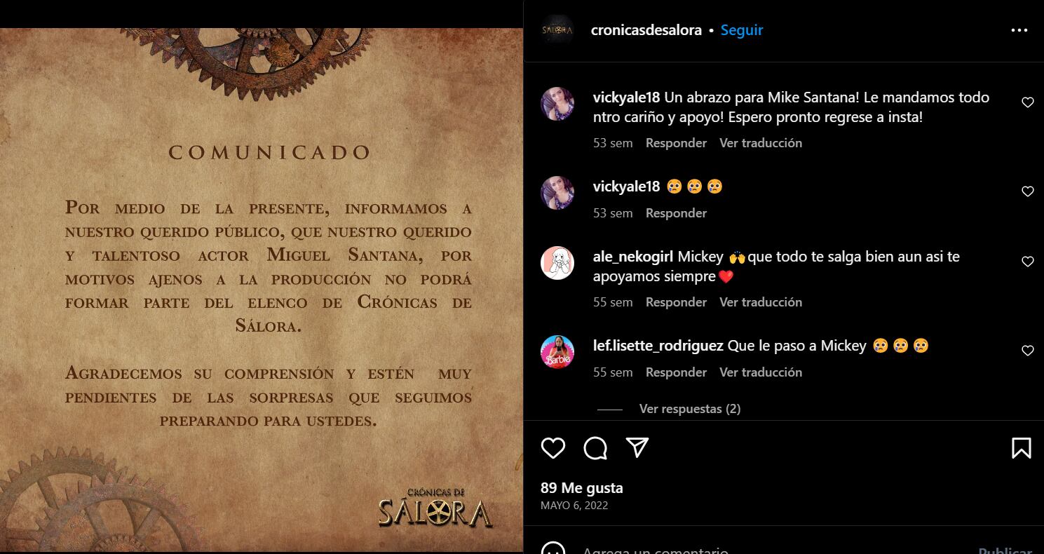 Publicación de Crónicas de Sálora en Instagram. (Foto: Instagram / @cronicasdesalora)