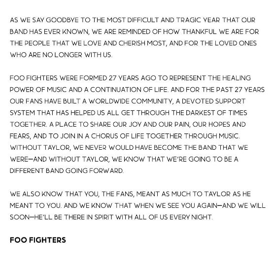Foo Fighters anunciaron que volverán pronto tras la muerte de Taylor Hawkins (Foto: Instagram @foofighters)