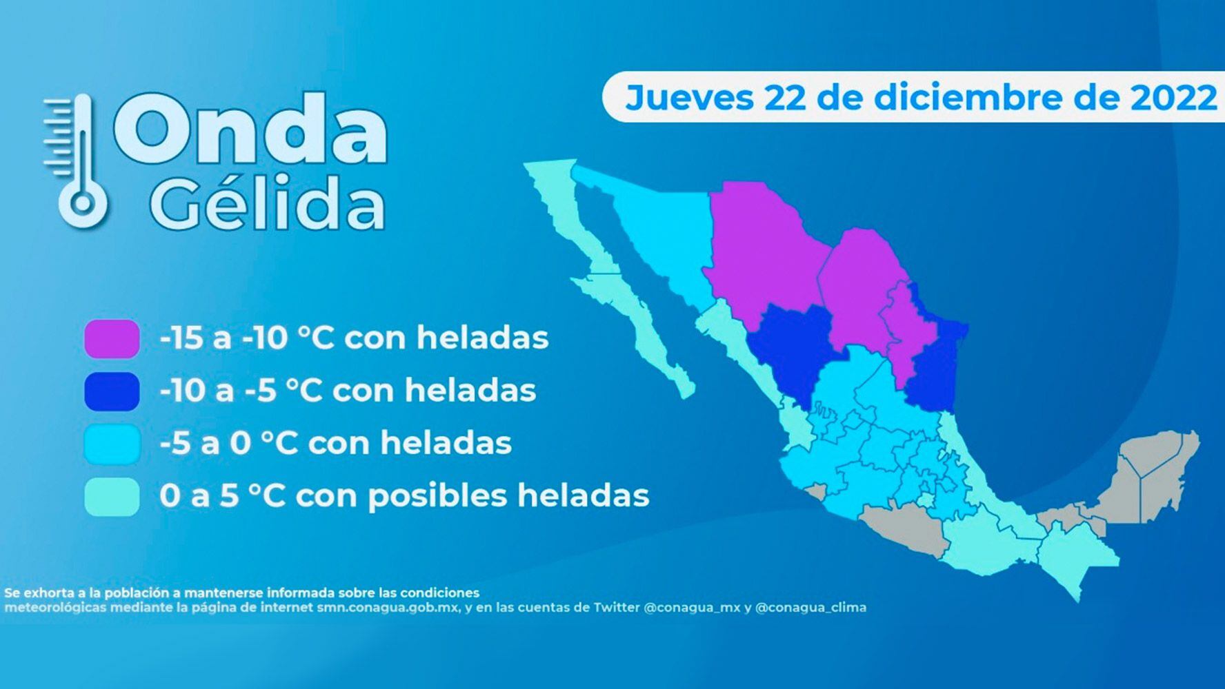 La onda gélida afectará principalmente a los estados del norte de México.