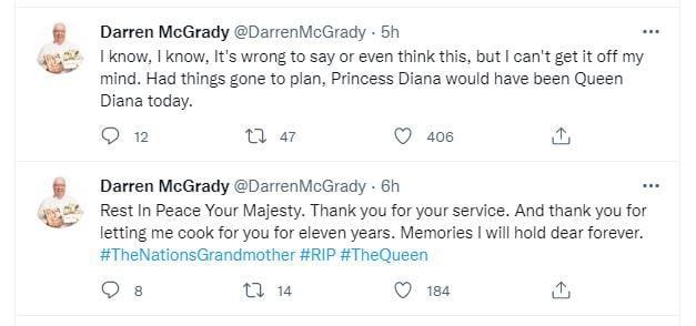 Darren McGrady se despidió de la reina Isabel y recordó a la princesa Diana de Gales. (Foto: Twitter / @DarrenMcGrady).