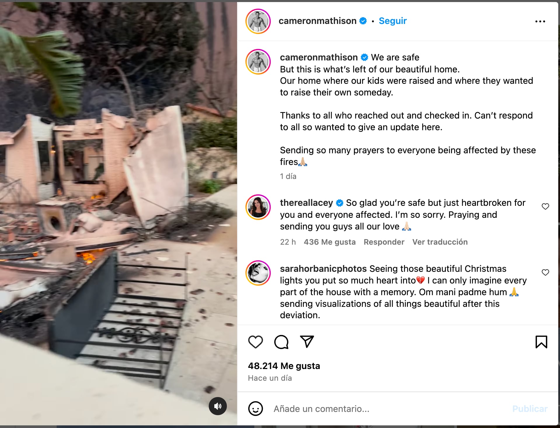 Cameron Mathison compartió que perdió su vivienda durante los incendios de Los Angeles, California. (Instagram @cameronmathison)