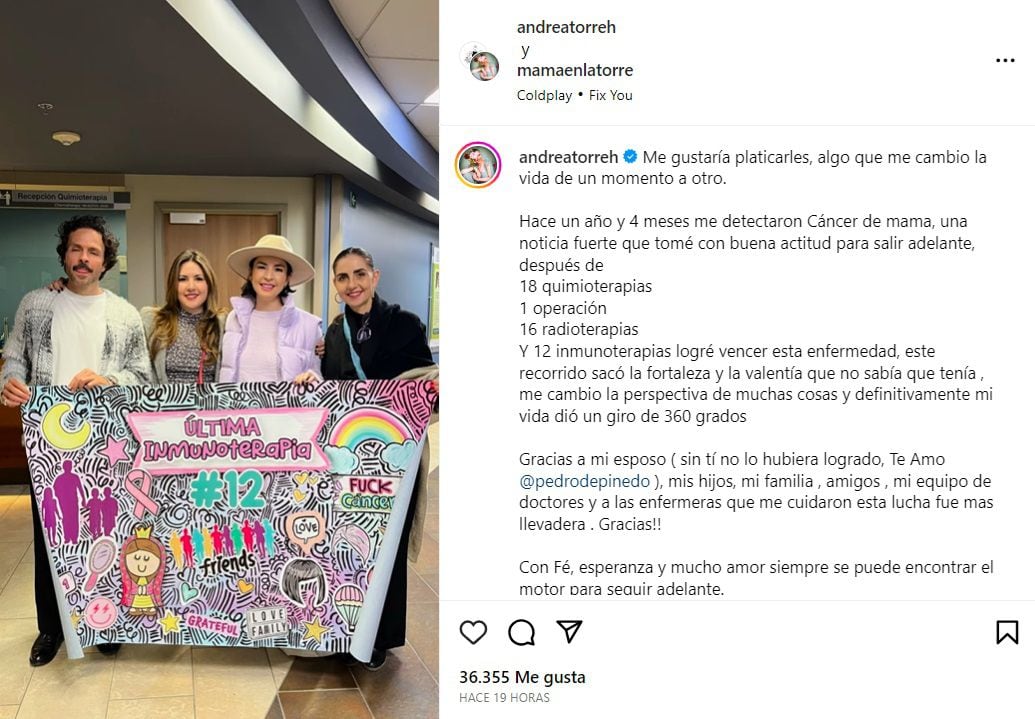 Andrea Torre contó cómo fue su proceso frente al cáncer de mama. (Foto: Instagram @andreatorreh)