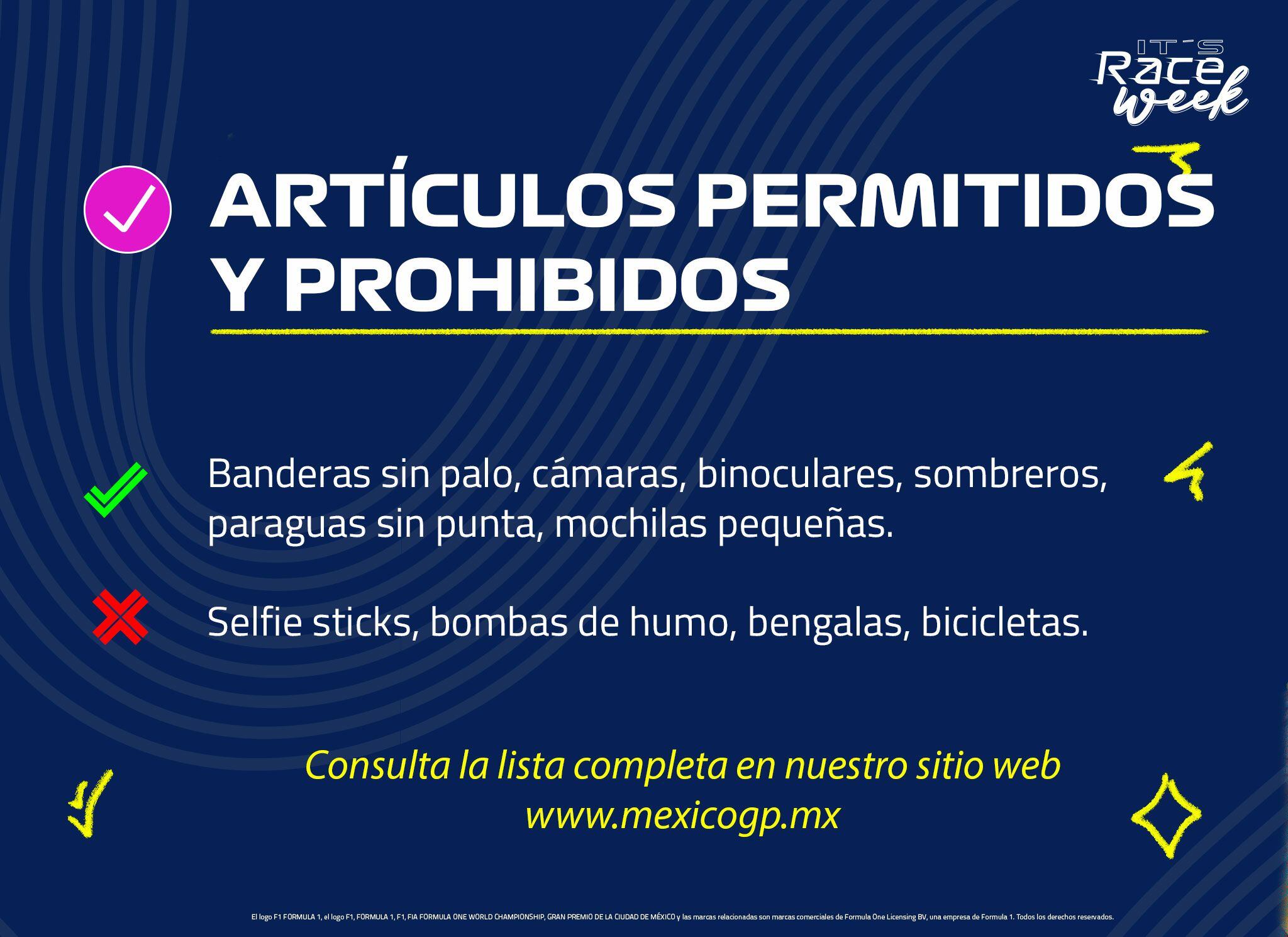 Artículos permitidos y no permitidos para el GP de México 2023. (Foto: Facebook / @mexicogp)