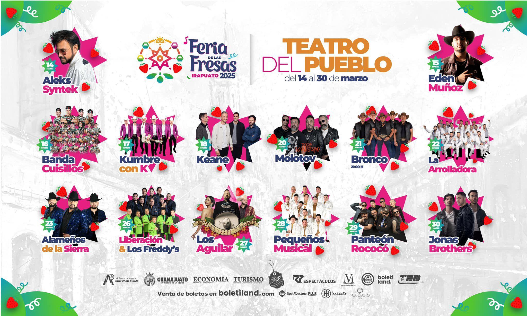 Estos son todos los artistas que se presentarán en el Teatro del Pueblo de la Feria de las Fresas en Irapuato. (Foto: Facebook/ Feria de las Fresas )