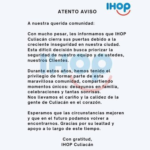 [Fotografía. IHOP Culiacán/Facebook]