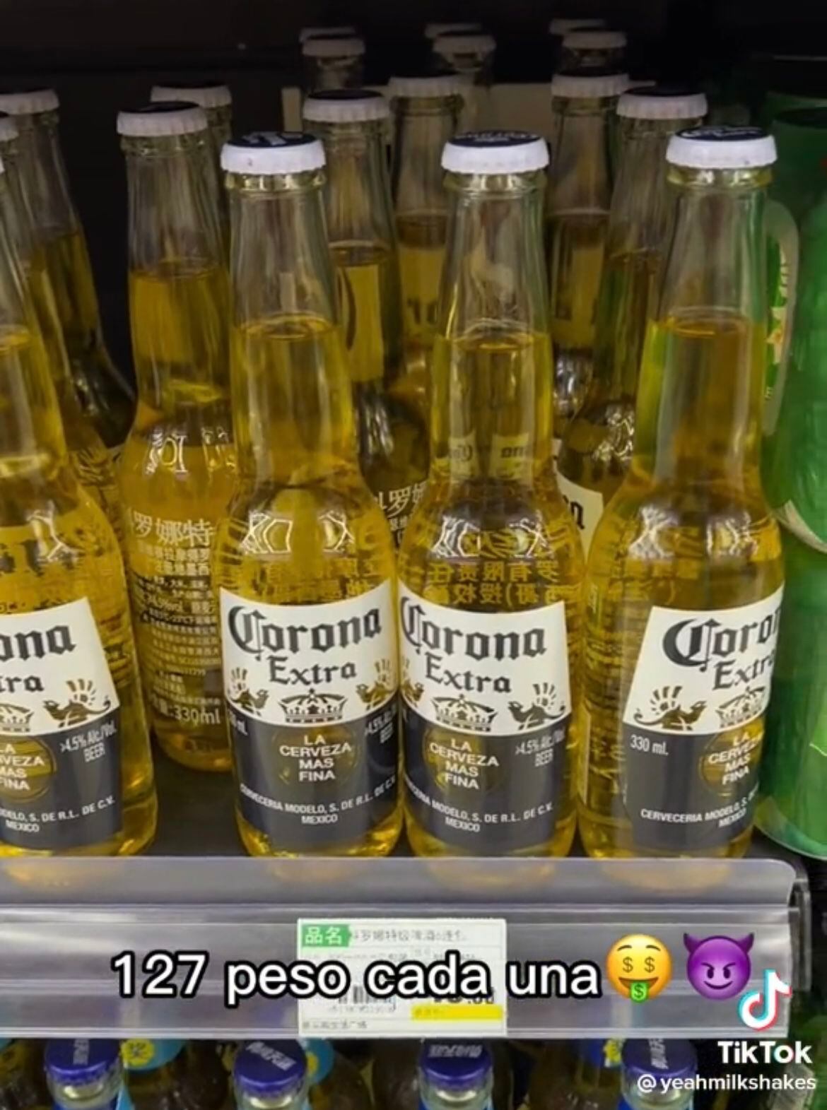 Una Tik Toker evidenció el precio de la cerveza Corona en un supermercado de China.  (Foto: Tik Tok / @yeahmilkshakes)