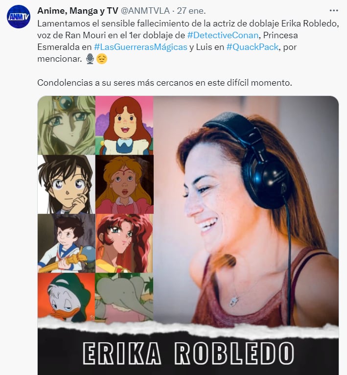 Erika Robledo fue voz de varias series de anime.