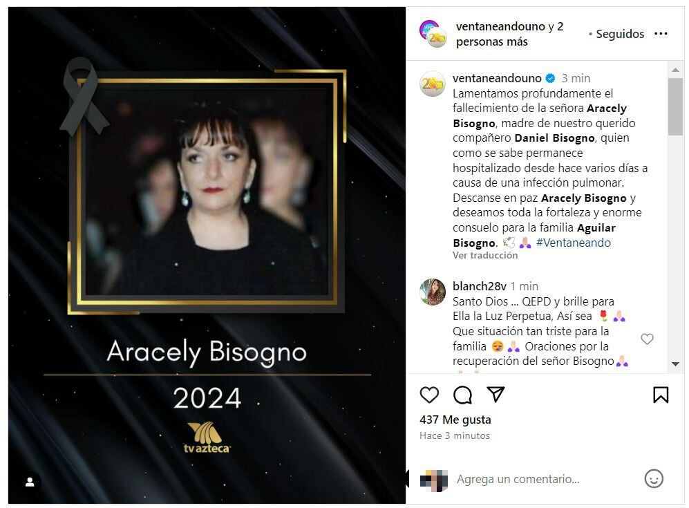'Ventaneando' anunció la muerte de Aracely Bisogno. (Foto: Captura de pantalla).