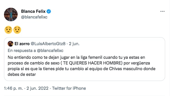Blanca Félix compartió el tuit del insulto.