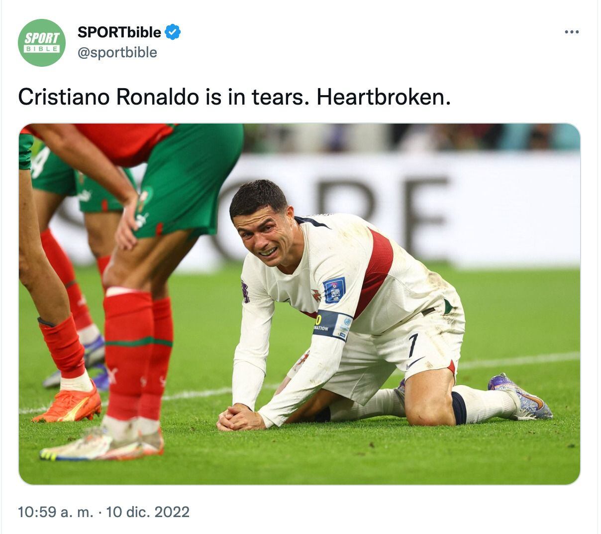 La reacción de Cristiano Ronaldo ante la eliminación de Portugal en Qatar 2022 (Foto: Twitter @sportbible)