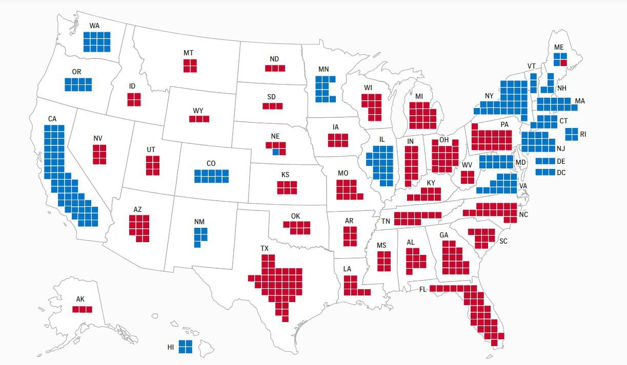 Mapa de resultados de la elección presidencial en Estados Unidos 2024. (Gráfica: AP)