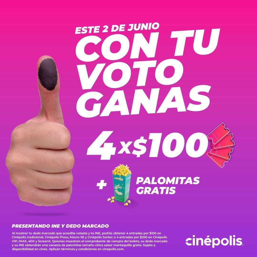 Cinépolis tendrá promoción durante las elecciones del 2 de junio (Captura)