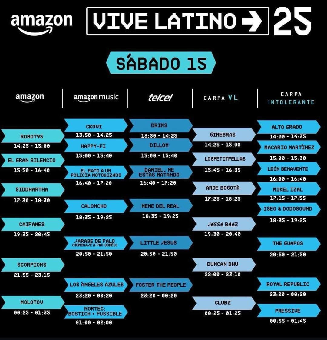 Horarios y escenarios del Vive Latino 2025 para el sábado 15 de marzo. (Foto: Vive Latino)