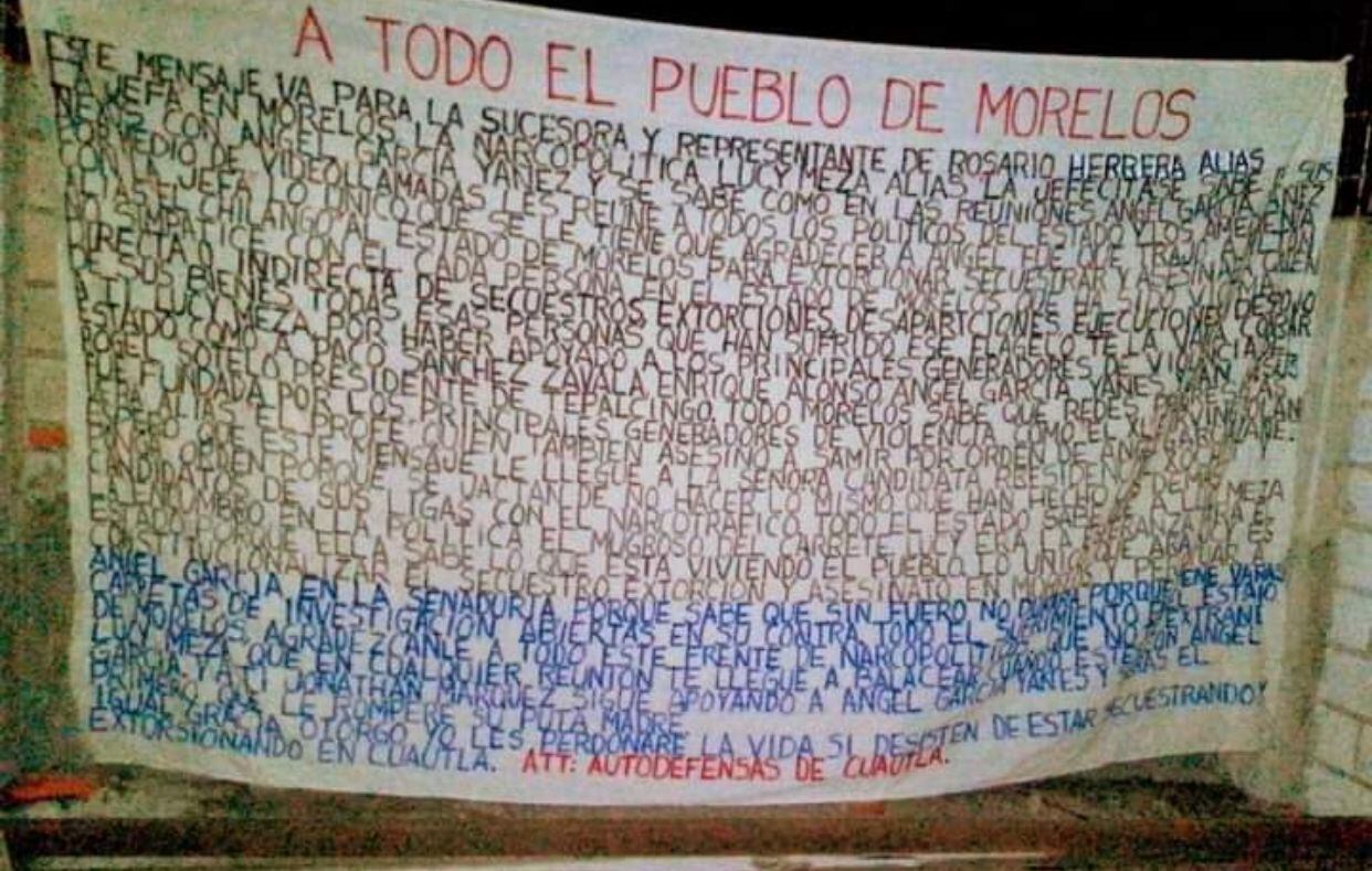 En el mensaje, los senadores Lucy Meza y Ángel García son amenazados de muerte. (Foto: Especial)