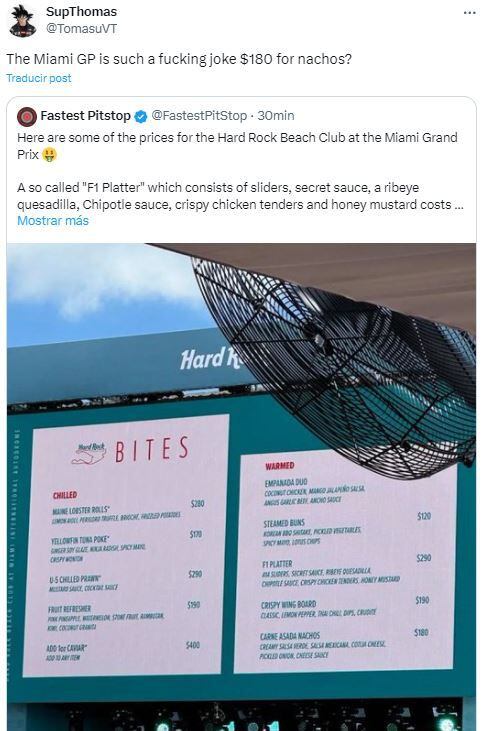 El menú del GP Miami filtrado en redes sociales. (Captura de pantalla)