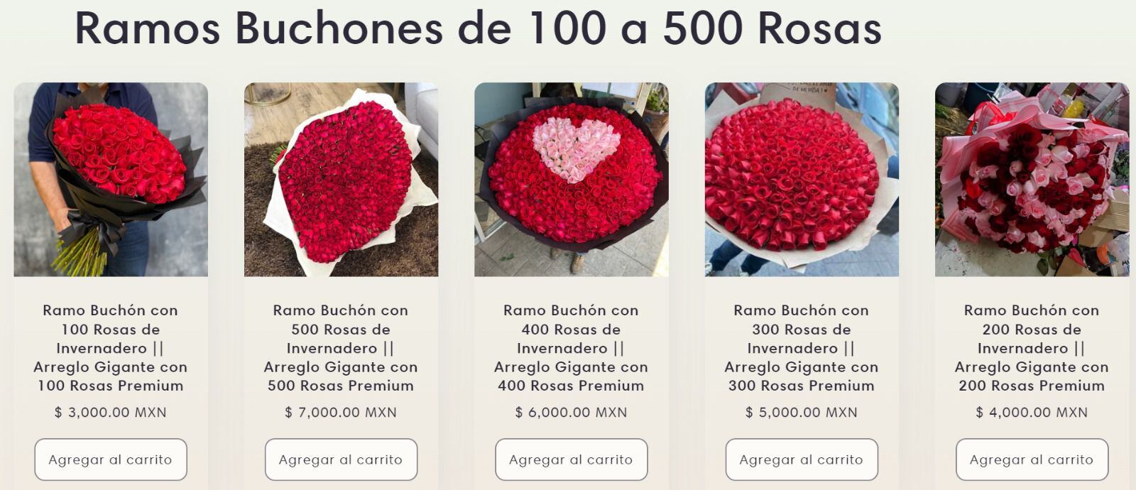 Precios de los ramones 'buchones' de 'Flores El Patrón'. (Foto: floreselpatron.com / Captura de pantalla)