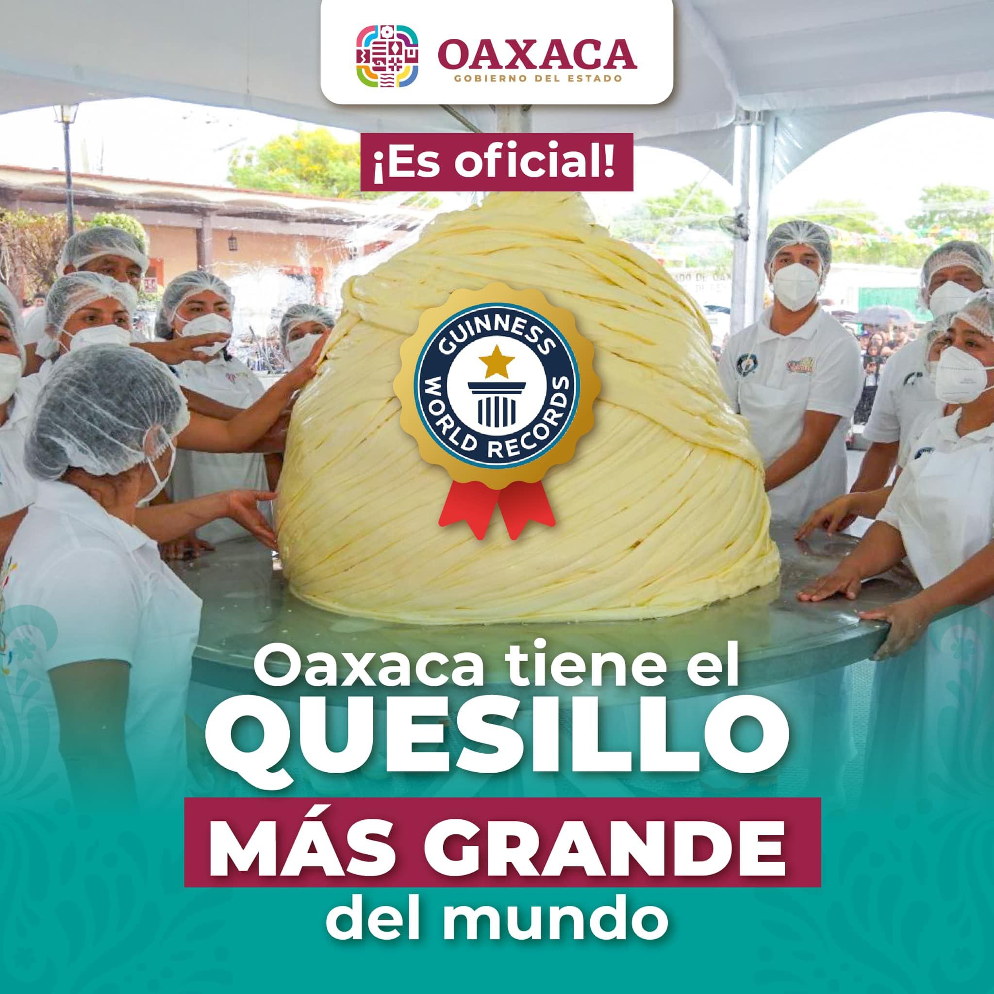 Oaxaca rompió un Récord Guinness con el quesillo más grande del mundo. (Foto: Gobierno de Oaxaca)
