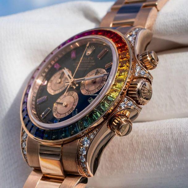 El reloj Rolex Daytona Rainbow es uno de los diseños más exclusivos de la marca de relojes. (Foto: chrono24.mx)