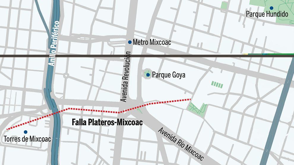 Mapa de la falla Plateros-Mixcoac