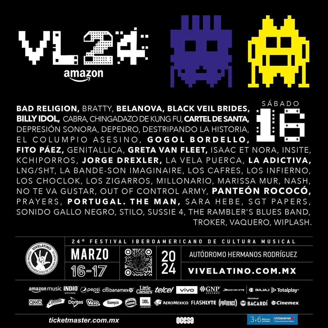 Con la incorporación de Billy Idol, así quedó el cartel del Vive Latino para el sábado 16 de marzo. (Foto: X / @vivelatino).