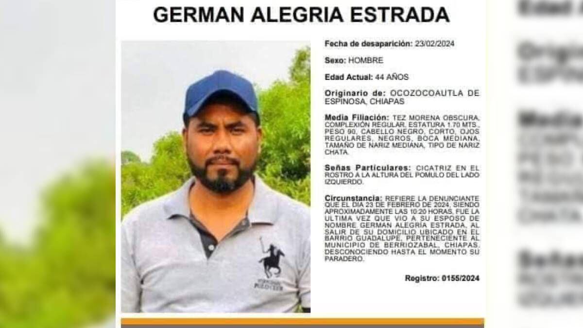 Secuestran a Germán Alegría, secretario de Seguridad de Berriozábal, Chiapas