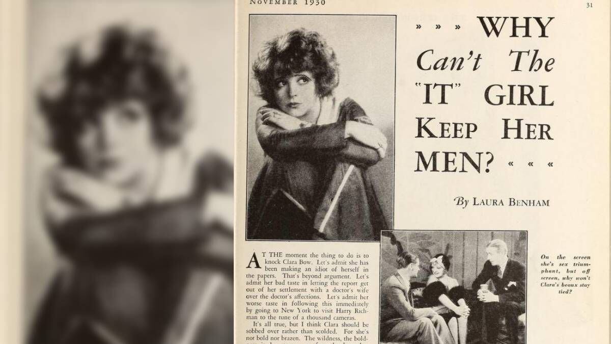 An article about Clara Bow criticizing her love life.